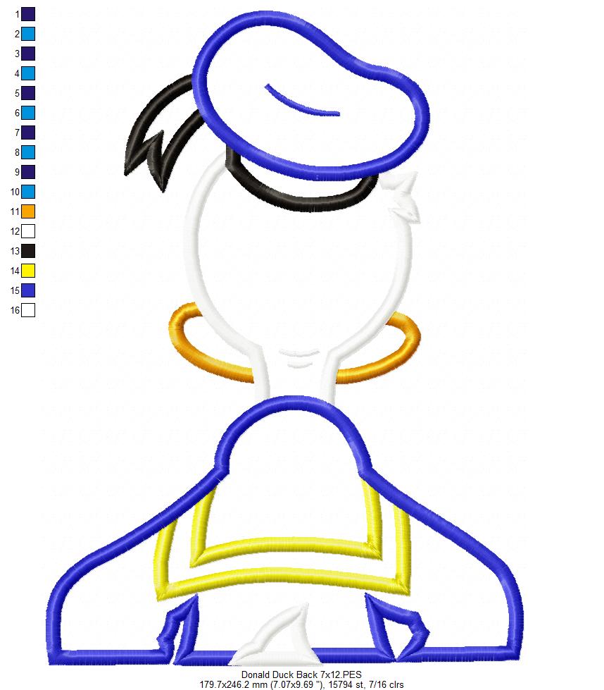 Donald Duck Back - Applique - Machine Embroidery Design