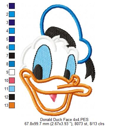 Donald Duck Face - Applique - Machine Embroidery Design
