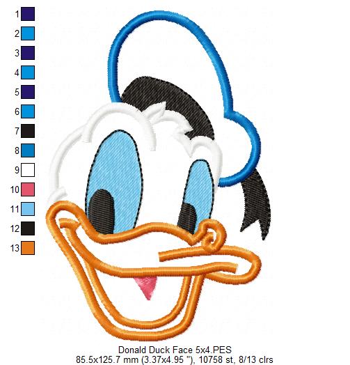 Donald Duck Face - Applique - Machine Embroidery Design