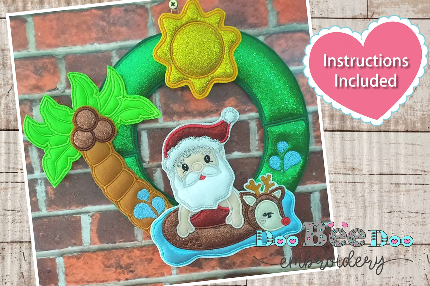 Tropical Santa Claus Christmas Wreath - ITH Project - Machine Embroidery Design