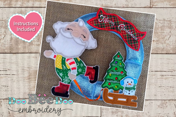 Santa Claus with Sleigh Wreath - ITH Project - Machine Embroidery Design