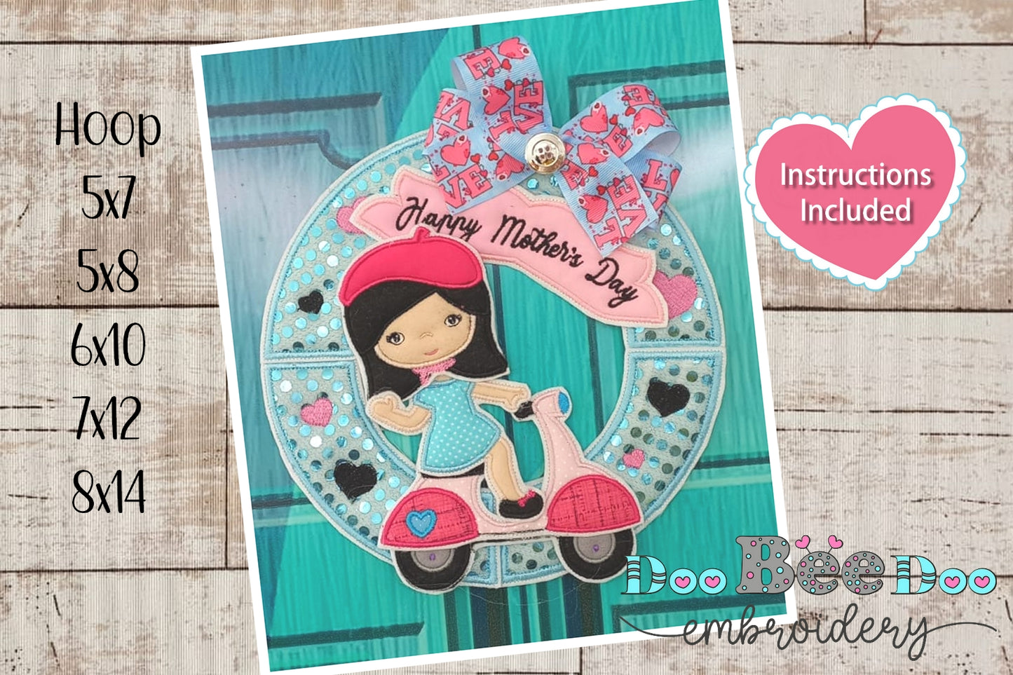 Mom on Motorcycle Mothers Day - ITH Project - Machine Embroidery Design