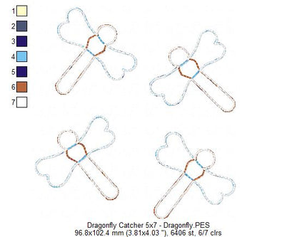 Dragonfly Catcher Ornament - ITH Project - Machine Embroidery Design