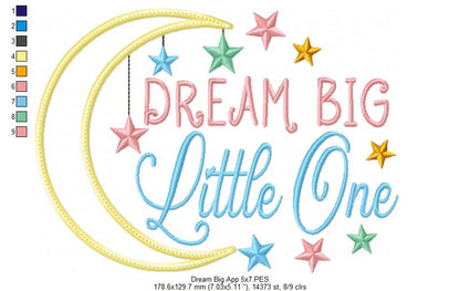 Dream Big Little One - Applique - Machine Embroidery Design
