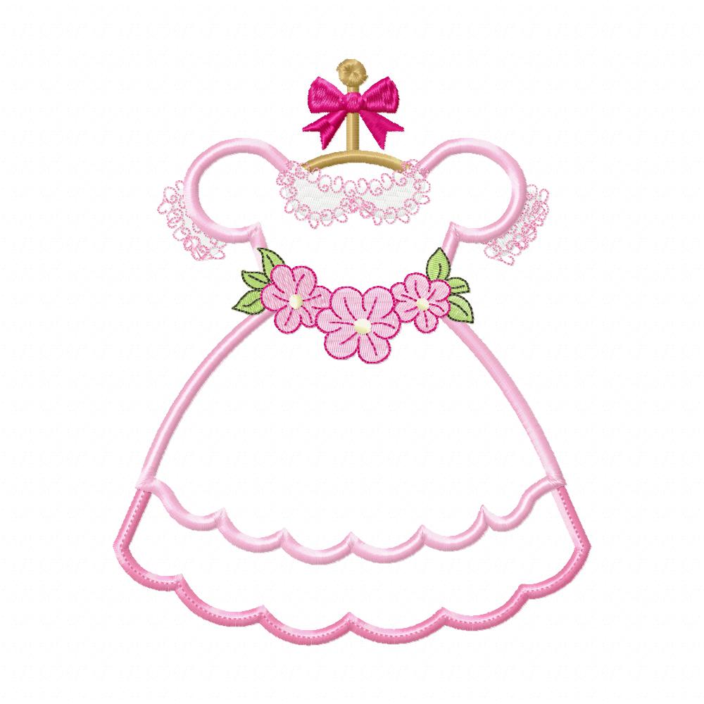 Dress with Flowers on Hanger - Applique - Machine Embroidery Design