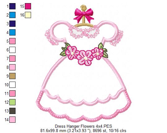 Dress with Flowers on Hanger - Applique - Machine Embroidery Design