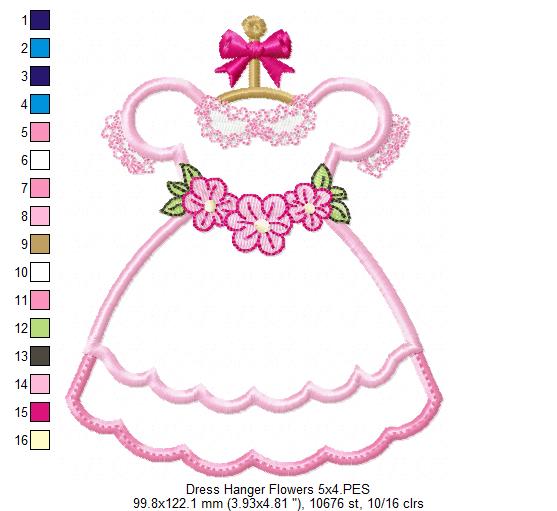 Dress with Flowers on Hanger - Applique - Machine Embroidery Design
