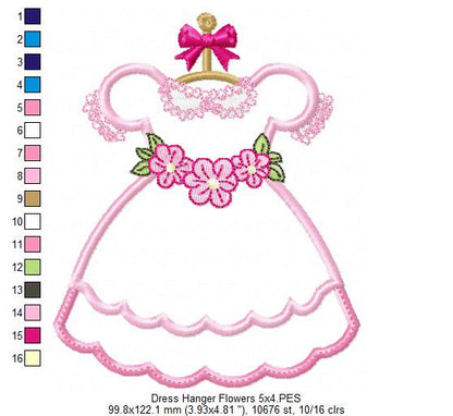 Dress with Flowers on Hanger - Applique - Machine Embroidery Design