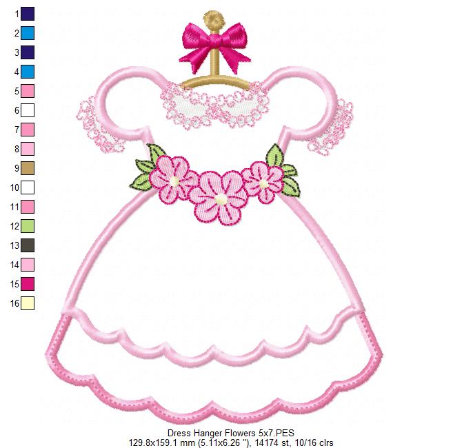 Dress with Flowers on Hanger - Applique - Machine Embroidery Design
