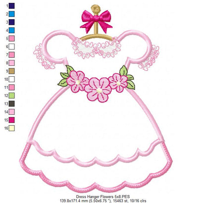 Dress with Flowers on Hanger - Applique - Machine Embroidery Design