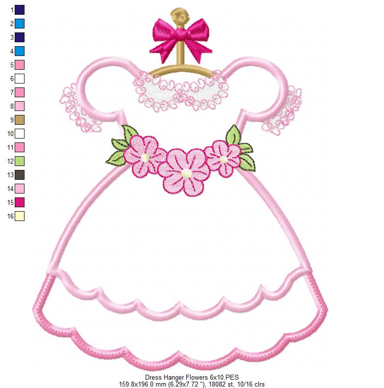 Dress with Flowers on Hanger - Applique - Machine Embroidery Design