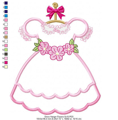 Dress with Flowers on Hanger - Applique - Machine Embroidery Design