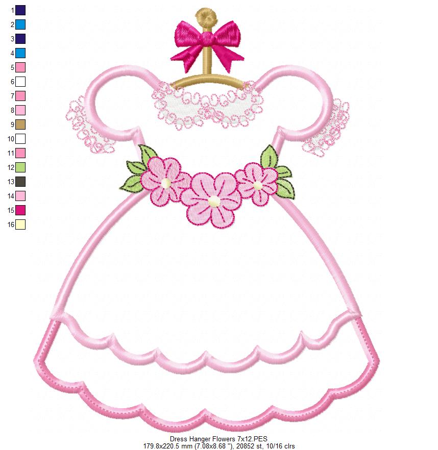 Dress with Flowers on Hanger - Applique - Machine Embroidery Design