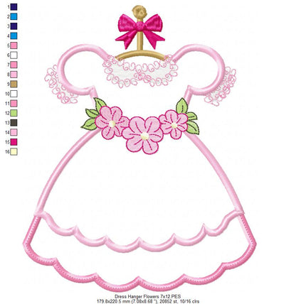 Dress with Flowers on Hanger - Applique - Machine Embroidery Design