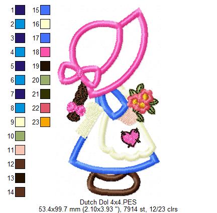 Little Dutch Flower Girl - Applique - Machine Embroidery Design