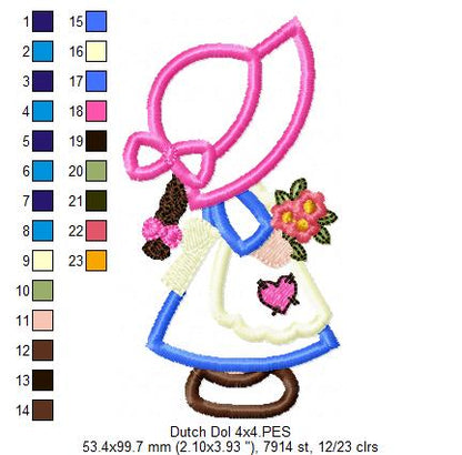 Little Dutch Flower Girl - Applique - Machine Embroidery Design