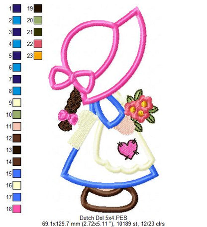 Little Dutch Flower Girl - Applique - Machine Embroidery Design