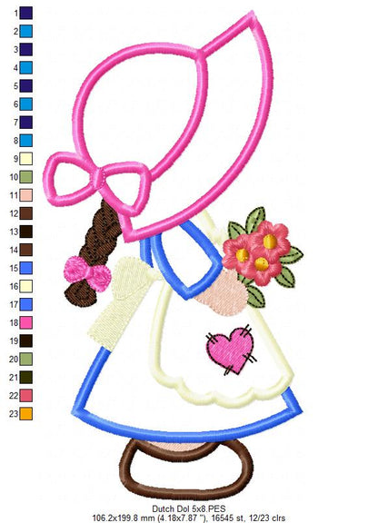 Little Dutch Flower Girl - Applique - Machine Embroidery Design