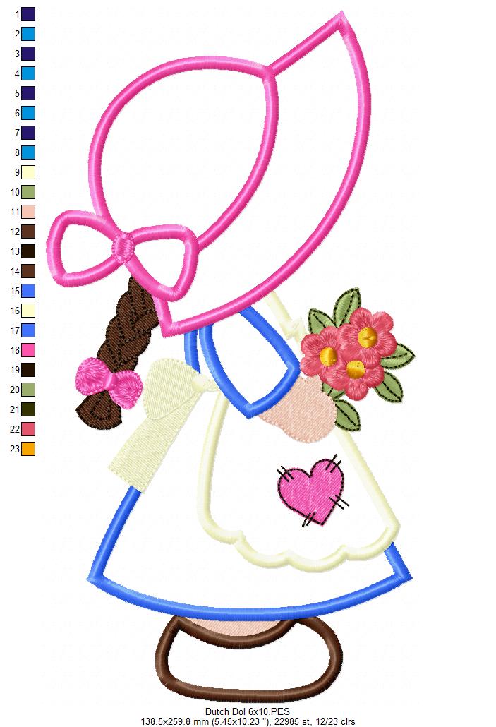 Little Dutch Flower Girl - Applique - Machine Embroidery Design
