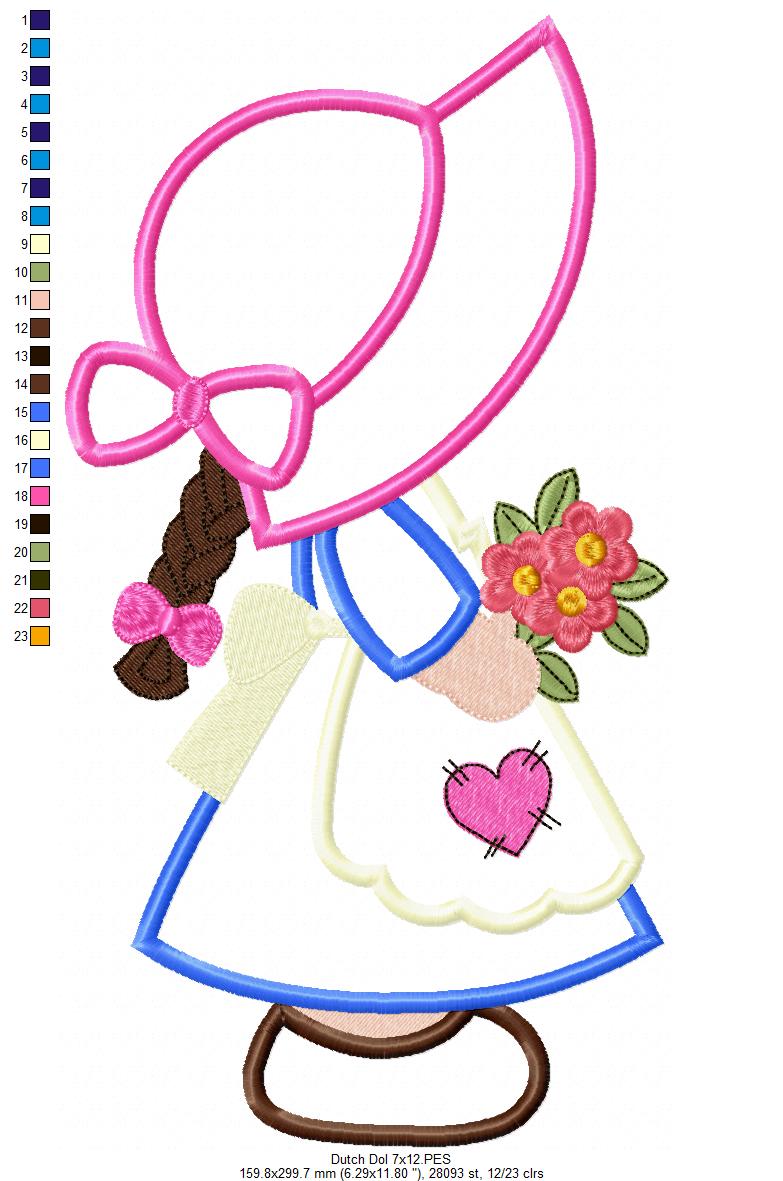 Little Dutch Flower Girl - Applique - Machine Embroidery Design