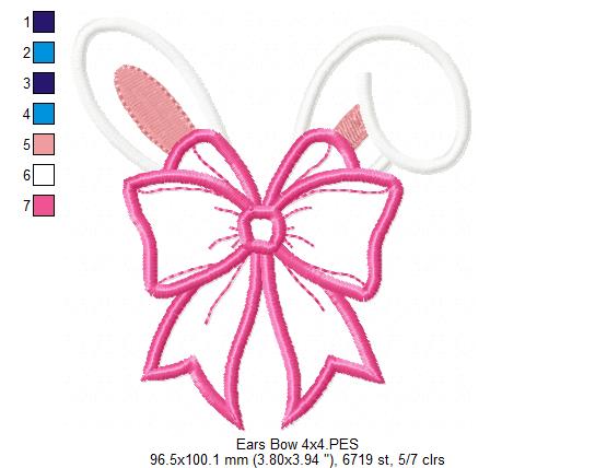 Bunny Girl Ears Coquette Bow - Applique - Machine Embroidery Design