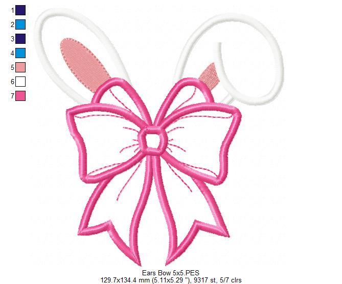 Bunny Girl Ears Coquette Bow - Applique - Machine Embroidery Design