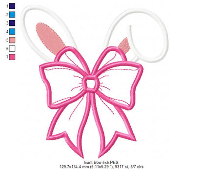 Bunny Girl Ears Coquette Bow - Applique - Machine Embroidery Design