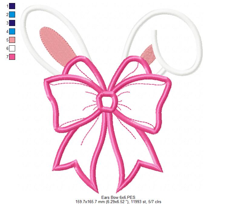 Bunny Girl Ears Coquette Bow - Applique - Machine Embroidery Design