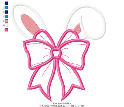 Bunny Girl Ears Coquette Bow - Applique - Machine Embroidery Design