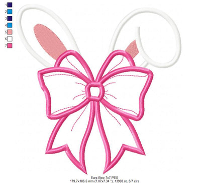 Bunny Girl Ears Coquette Bow - Applique - Machine Embroidery Design