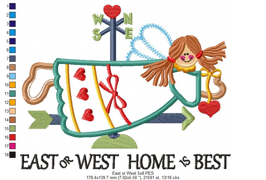 East or West Home is Best - Applique - Machine Embroidery Design