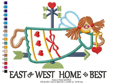 East or West Home is Best - Applique - Machine Embroidery Design