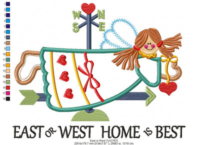 East or West Home is Best - Applique - Machine Embroidery Design