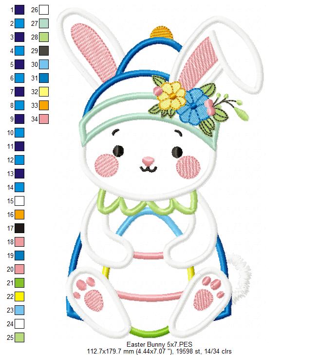 Floral Easter Bunny - Applique - Machine Embroidery Design