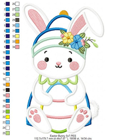 Floral Easter Bunny - Applique - Machine Embroidery Design