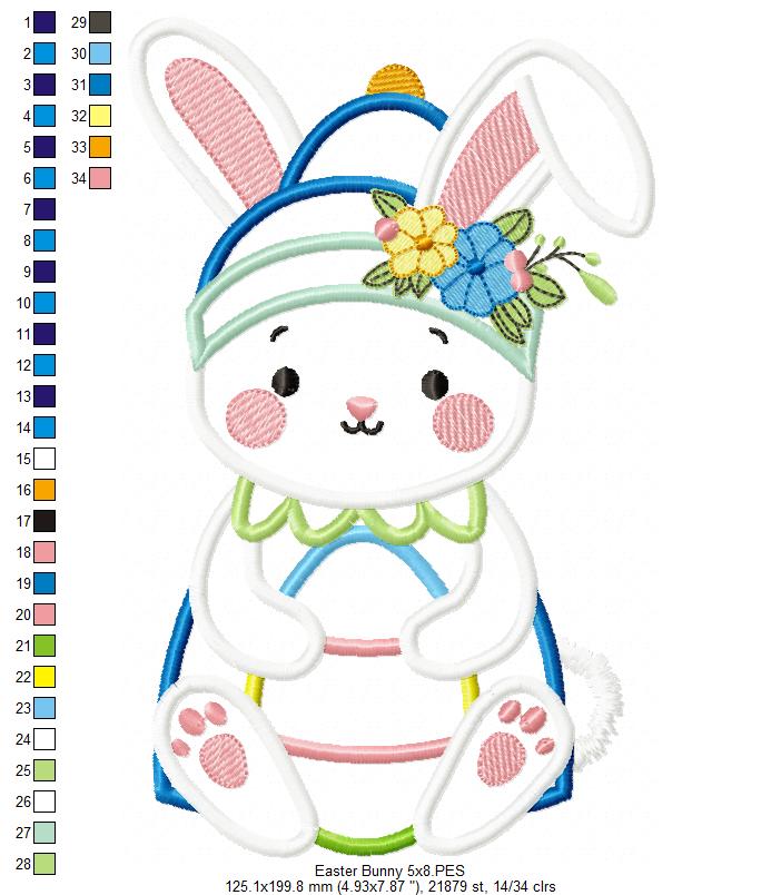 Floral Easter Bunny - Applique - Machine Embroidery Design