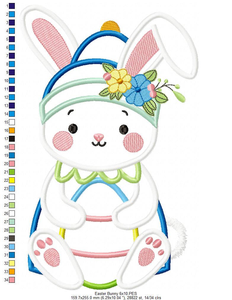 Floral Easter Bunny - Applique - Machine Embroidery Design