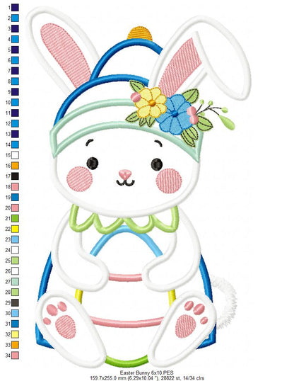 Floral Easter Bunny - Applique - Machine Embroidery Design