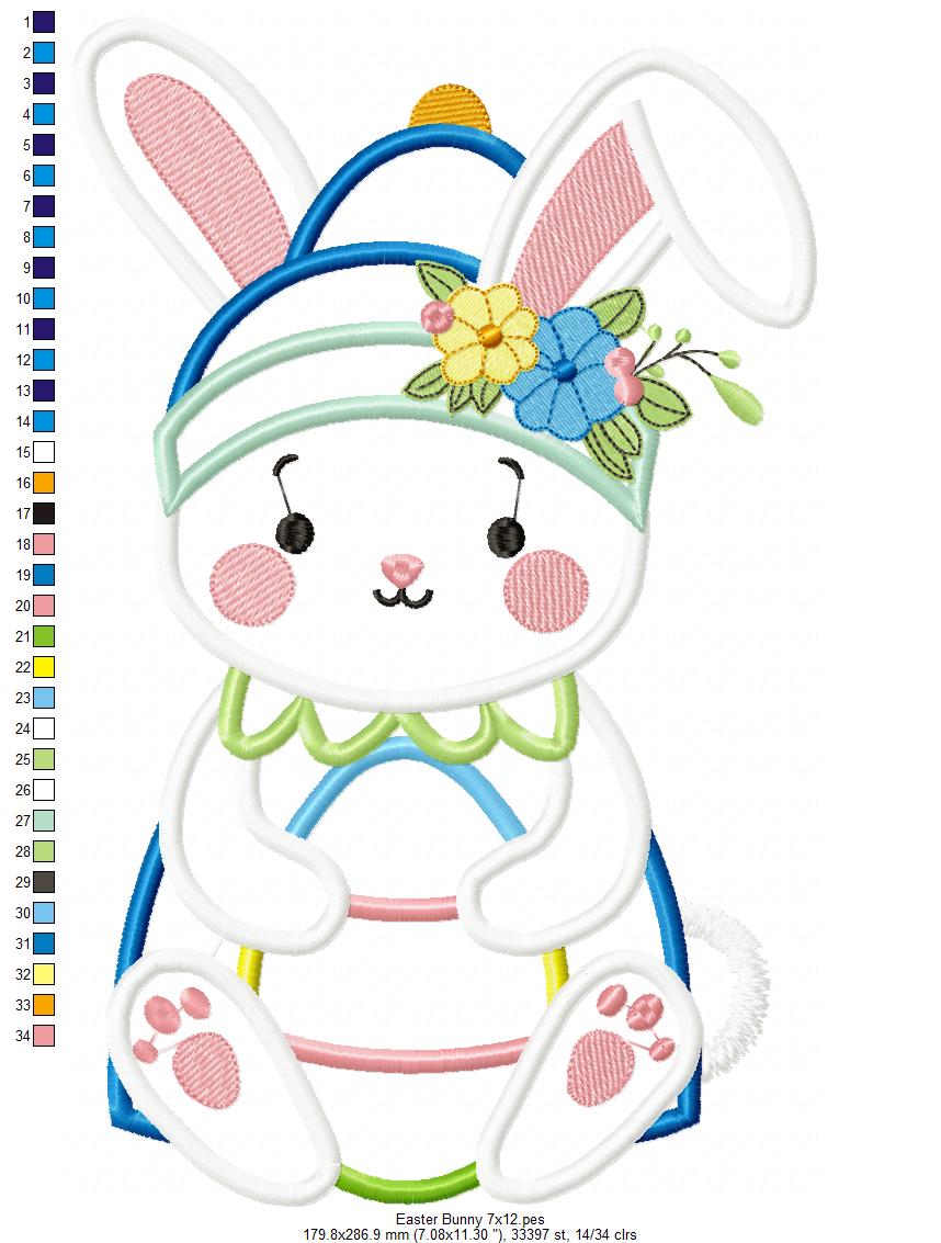 Floral Easter Bunny - Applique - Machine Embroidery Design