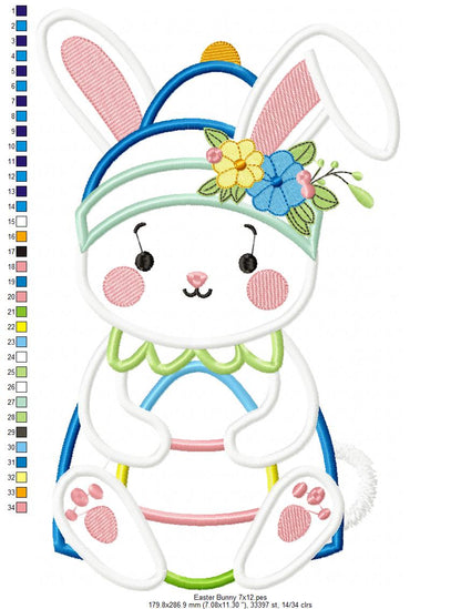 Floral Easter Bunny - Applique - Machine Embroidery Design