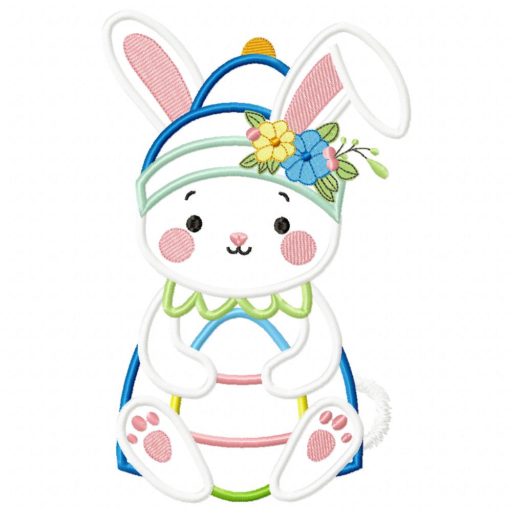 Floral Easter Bunny - Applique - Machine Embroidery Design
