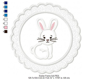 Cute Bunny Frame - Applique - Machine Embroidery Design