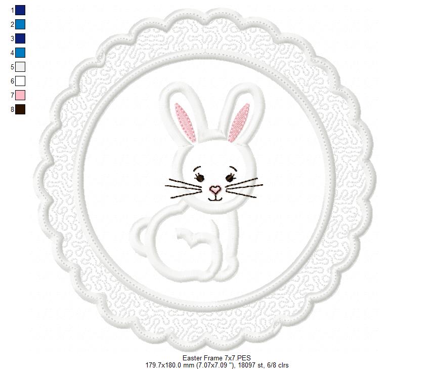 Cute Bunny Frame - Applique - Machine Embroidery Design