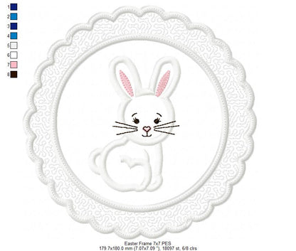 Cute Bunny Frame - Applique - Machine Embroidery Design