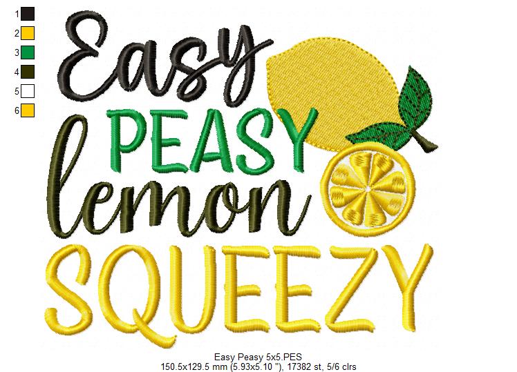 Easy Peasy Lemon Squeezy - Fill Stitch - Machine Embroidery Design