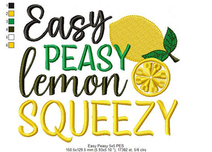 Easy Peasy Lemon Squeezy - Fill Stitch - Machine Embroidery Design