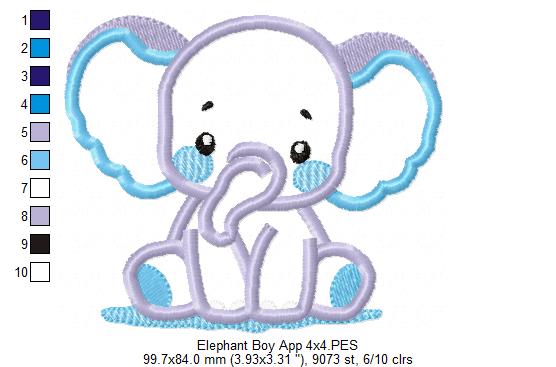 Cute Elephant Boy – Appliqué – Machine Embroidery Design