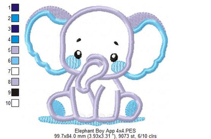 Cute Elephant Boy – Appliqué – Machine Embroidery Design