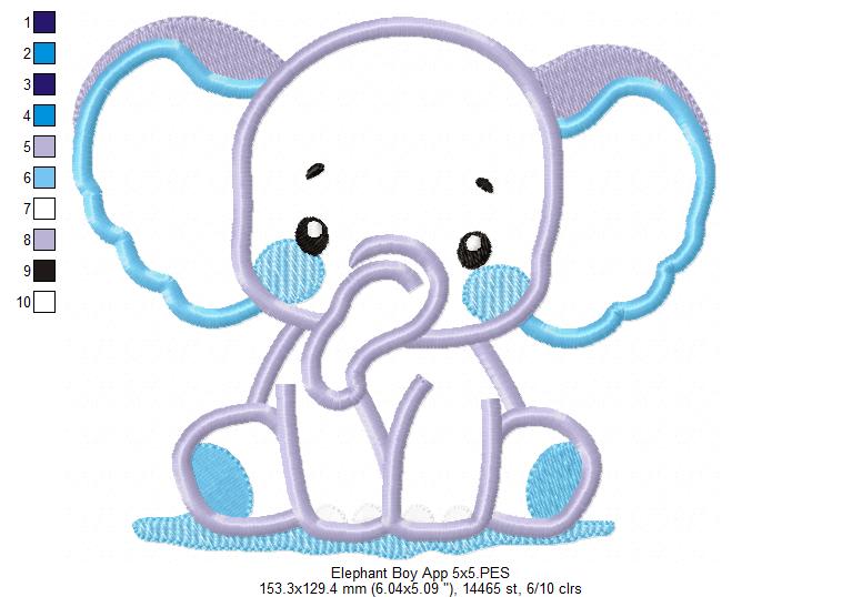 Cute Elephant Boy – Appliqué – Machine Embroidery Design
