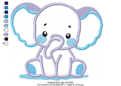 Elephant Boy and Girl - Applique - Set of 2 Designs - Machine Embroidery Design